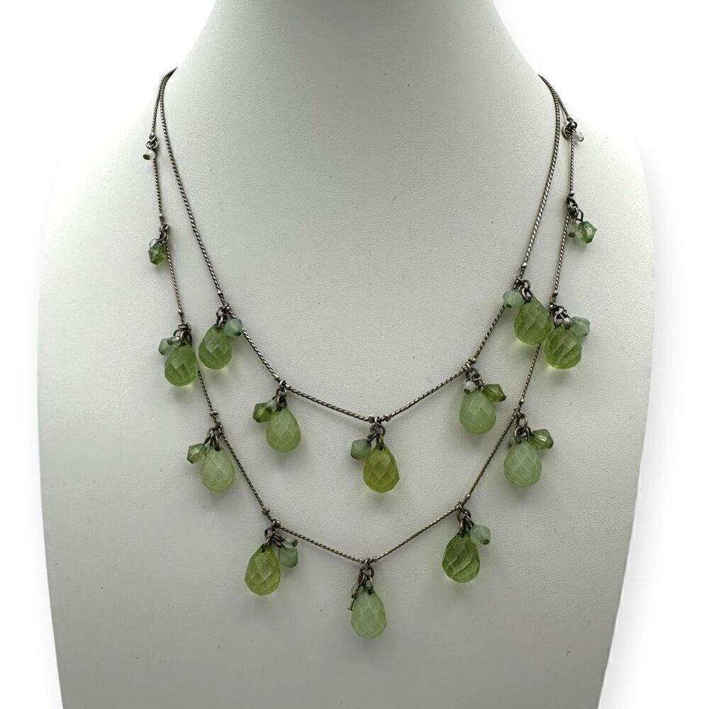 2 tier collar necklace, clear light green beads on a chain 16 inches